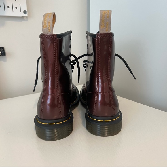 Dr Martens Vegan 1460 Chrome Boots In Oxblood — Chrome Paint Metallic - Picture 5 of 8